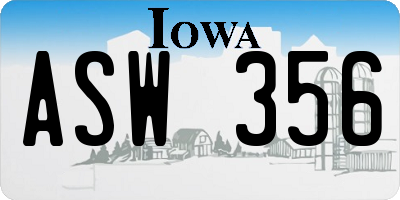 IA license plate ASW356