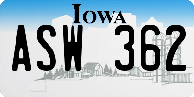 IA license plate ASW362