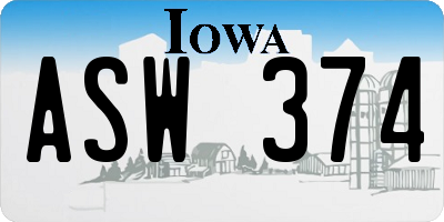 IA license plate ASW374