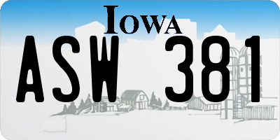 IA license plate ASW381