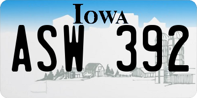 IA license plate ASW392