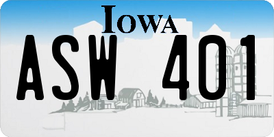 IA license plate ASW401
