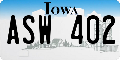 IA license plate ASW402