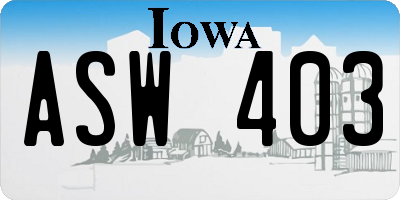 IA license plate ASW403