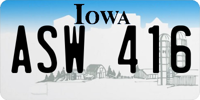 IA license plate ASW416