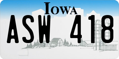 IA license plate ASW418
