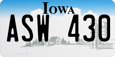 IA license plate ASW430