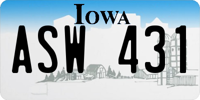 IA license plate ASW431