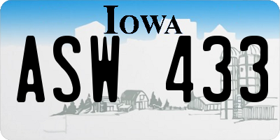IA license plate ASW433