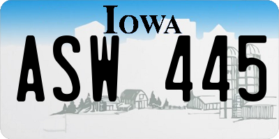 IA license plate ASW445