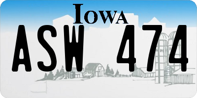 IA license plate ASW474