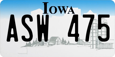 IA license plate ASW475