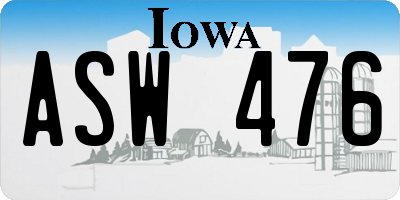 IA license plate ASW476