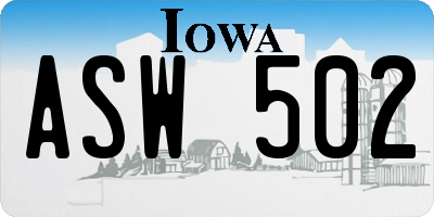IA license plate ASW502