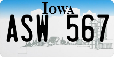IA license plate ASW567