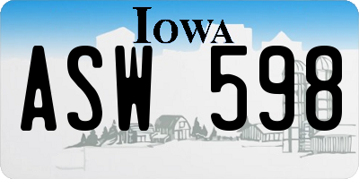 IA license plate ASW598