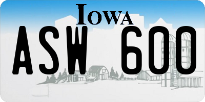 IA license plate ASW600