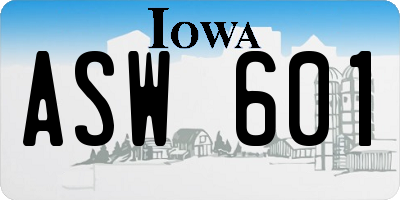 IA license plate ASW601