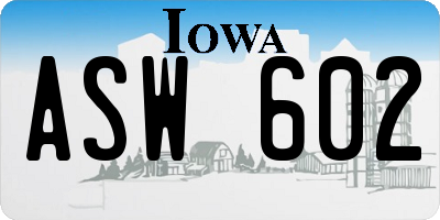 IA license plate ASW602