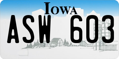 IA license plate ASW603
