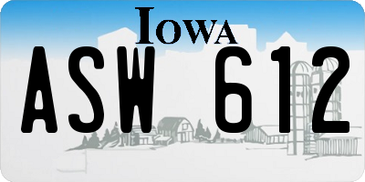 IA license plate ASW612