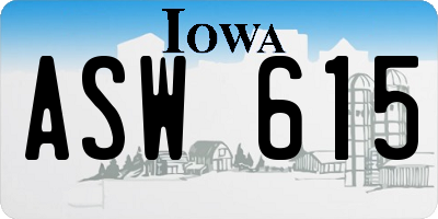 IA license plate ASW615