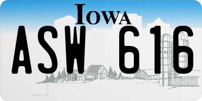 IA license plate ASW616