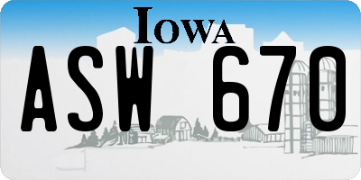 IA license plate ASW670