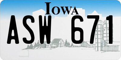 IA license plate ASW671