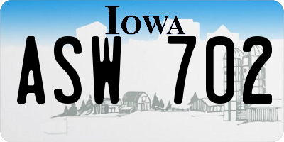 IA license plate ASW702
