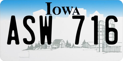 IA license plate ASW716