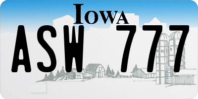 IA license plate ASW777