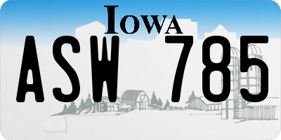 IA license plate ASW785