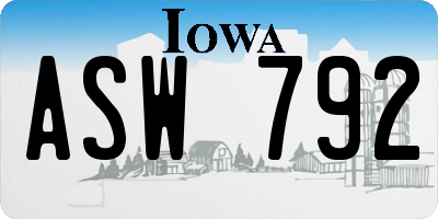 IA license plate ASW792