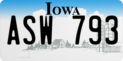 IA license plate ASW793
