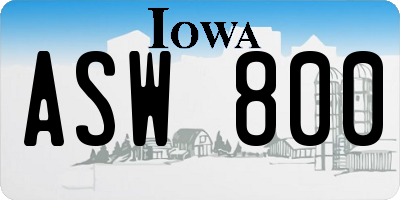 IA license plate ASW800