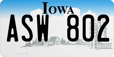 IA license plate ASW802