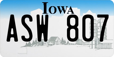 IA license plate ASW807