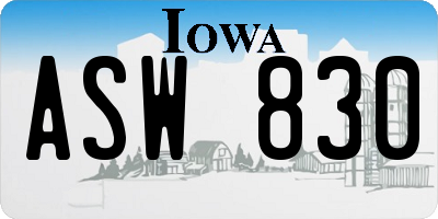 IA license plate ASW830