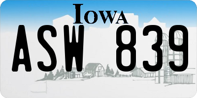 IA license plate ASW839