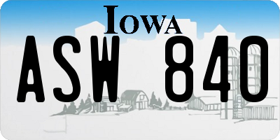 IA license plate ASW840