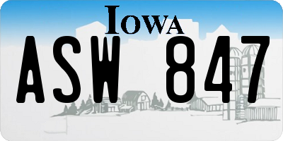 IA license plate ASW847