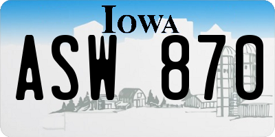 IA license plate ASW870