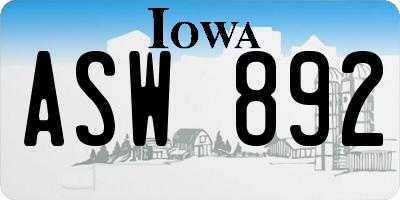 IA license plate ASW892