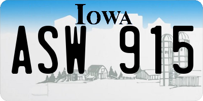 IA license plate ASW915