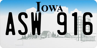 IA license plate ASW916