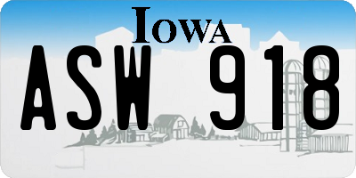 IA license plate ASW918