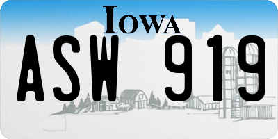 IA license plate ASW919
