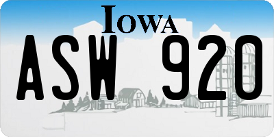 IA license plate ASW920