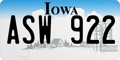 IA license plate ASW922